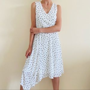 New Donna Karan Polka Dot V-neck Asymmetrical Dress